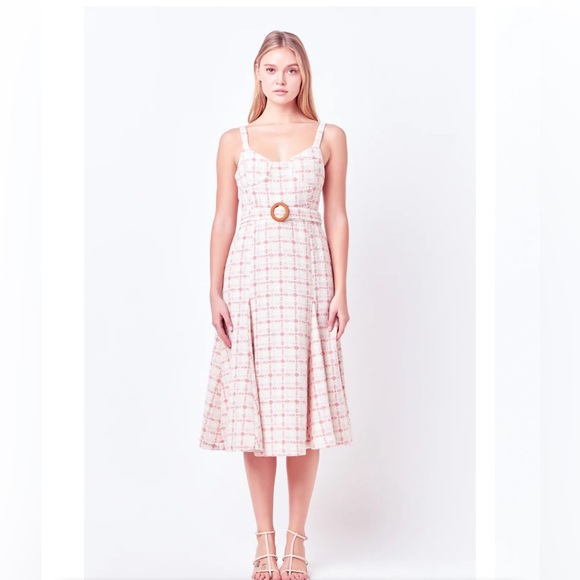 English Factory Tweed Bustier Flared Midi Dress size Large NWT Easter Coquette - Picture 1 of 16